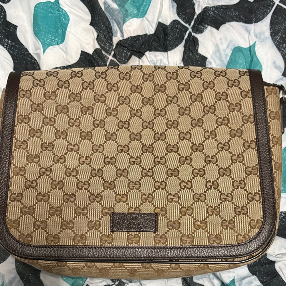 Gucci Tan and Brown Monogram Shoulder Bag